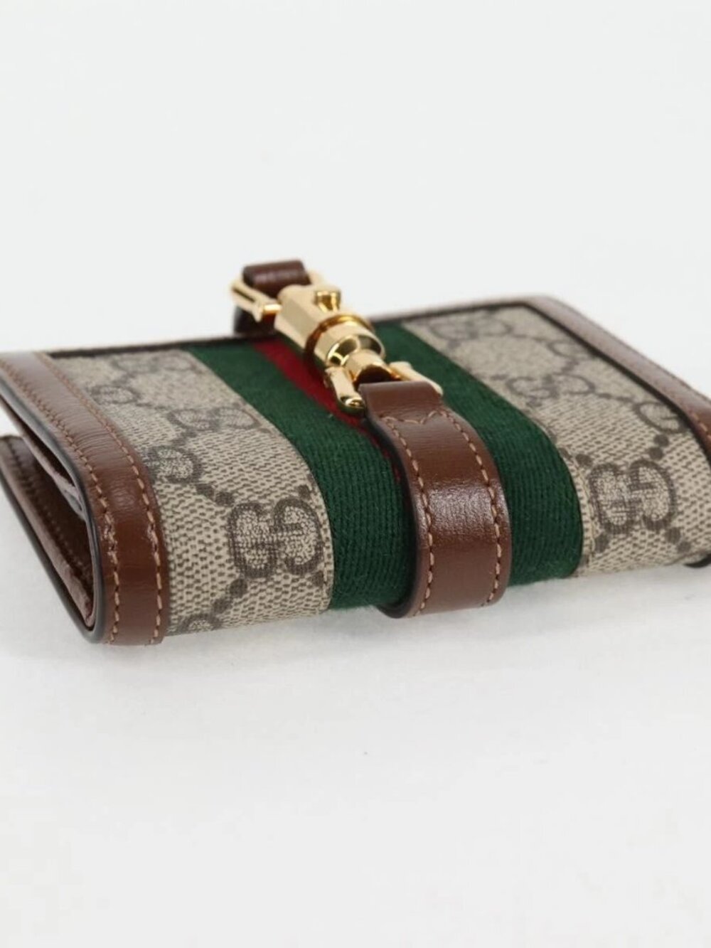 GUCCI GG Supreme Jackie WebbSherry Line Wallet PVC Beige 203495 Auth ki5817V - Picture 7 of 16